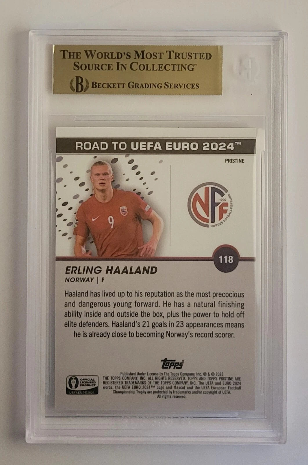 Erling Haaland - (118) Base - Pink Pristine Refractor - #4/15 - Graded BGS 9.5