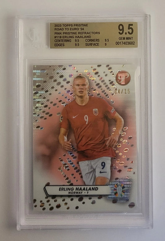 Erling Haaland - (118) Base - Pink Pristine Refractor - #4/15 - Graded BGS 9.5